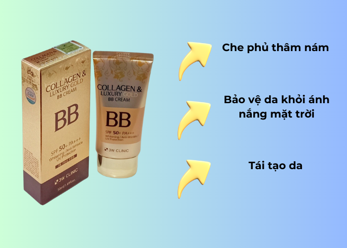 Kem Nền Che Khuyết Điểm Collagen & Luxury Gold BB Cream 3W Clinic Trang Điểm Khuôn Mặt-1